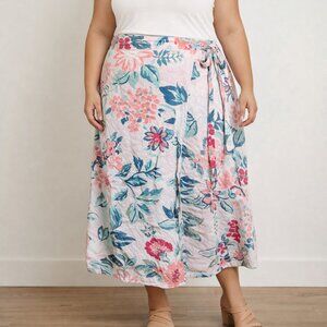 Loft Plus Wrap Skirt Linen Blend Size 20 Floral Pattern
